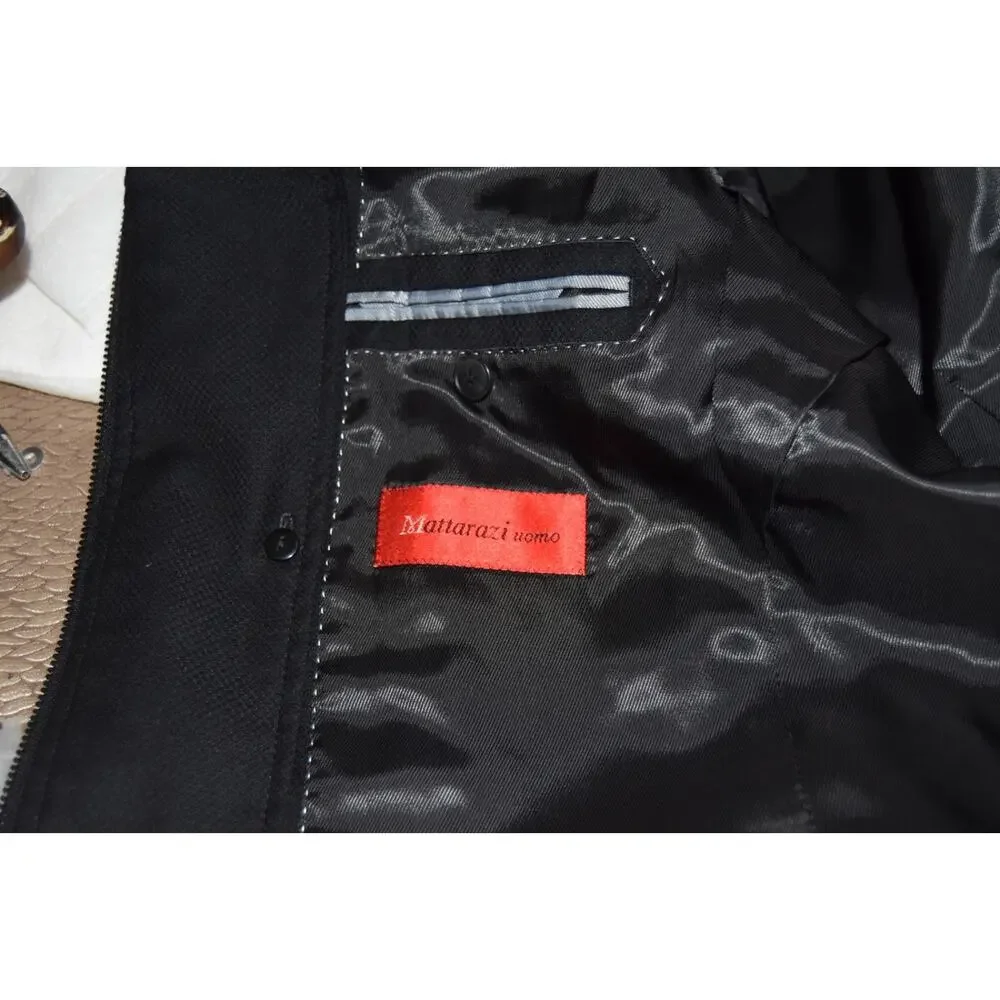 Mattarazi Uomo Wool & Leather Detail Black Zipper Single Breasted Jacket Size 54